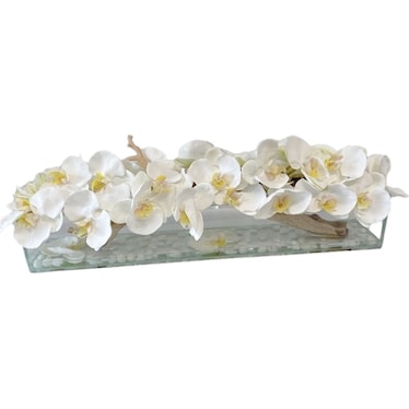 Medium Clear Aquario With Wood And White Orchids