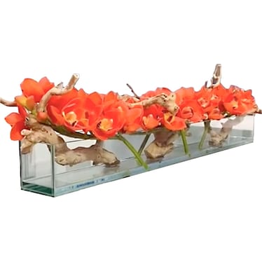 Anna Medium Aquarium with Wood and Orange Orchid