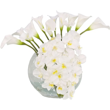 Giorgia Calla Lilies and Orchid in Moon Vase