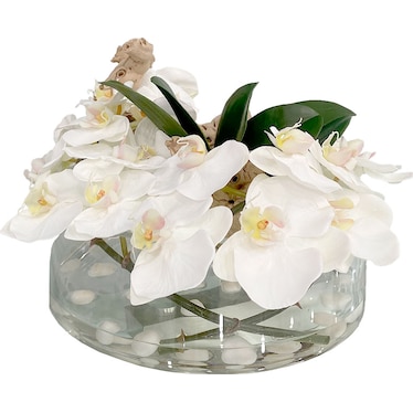 Diletta 12" Crystal Bowl with Wood and White Orchid