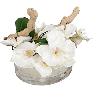 Diletta 8" Crystal Bowl with Wood and White Orchid