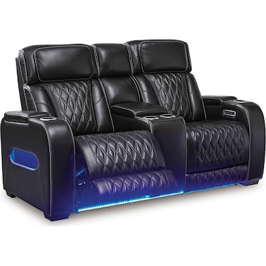 Cameron Black Leather Dual Power Recliner Loveseat