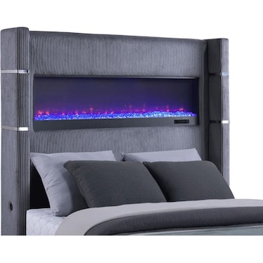 Rochelle Grey Upholstered King Fireplace Bed