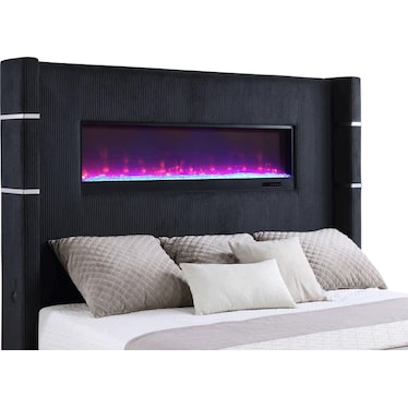 Rochelle Black Upholstered Queen Fireplace Bed