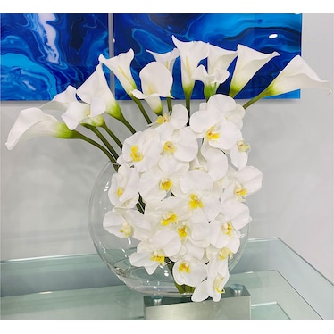 Giorgia Calla Lilies and Orchid in Moon Vase