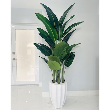 Marcella Leaf Birds of Paradise in White Alicante Vase