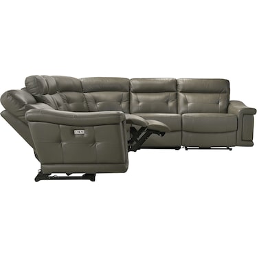 Sammit Grey Leather 4 Power Recliner 7 Pcs Sectional