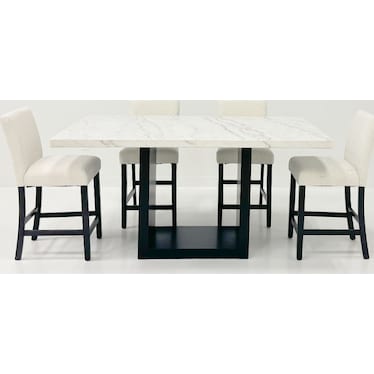 Valentino White Counter Height Dining 5 Pcs Set