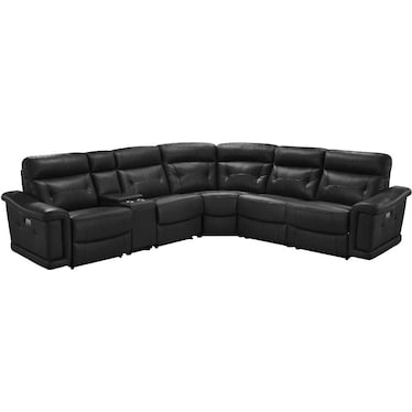 Sammit Black Leather 2 Power Recliner Sectional