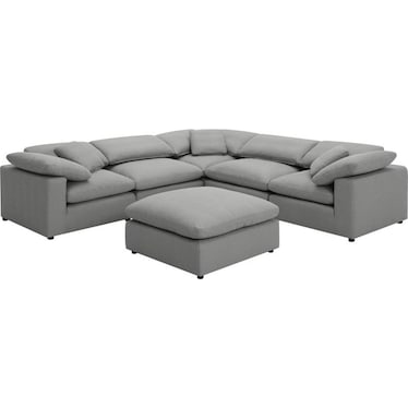 Daphne Grey Boucle 5pc Sectional with Ottoman