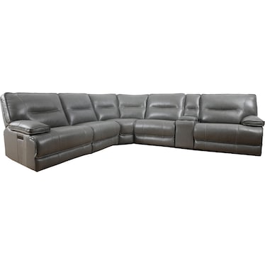 Volos Grey Leather 3 Dual Power Recliner Sectional