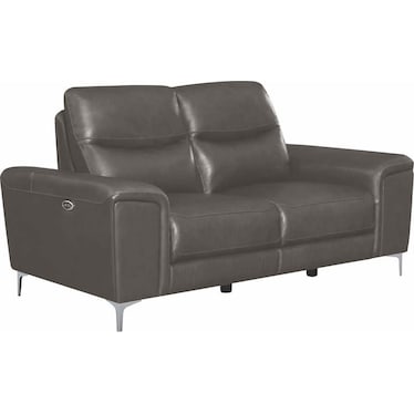 Alejah Gray Leather Power Recliner 2 Pcs Set