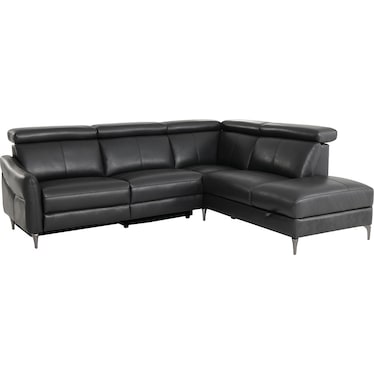 Mateo Black Leather Power Recliner Sectional