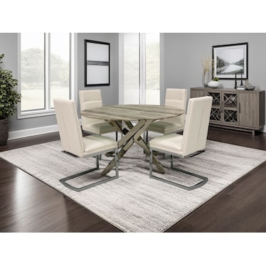 Aldo Round White Side Chair Dining 5 Pcs Set