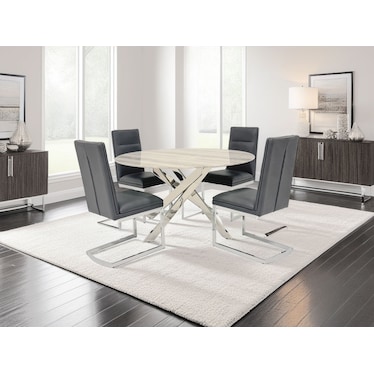 Aldo Round Charcoal Side Chair Dining 5 Pcs Set