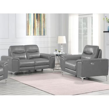 Alejah Gray Leather Power Recliner Sofa & Chair 2 Pcs Set