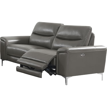 Alejah Gray Leather Power Recliner Sofa