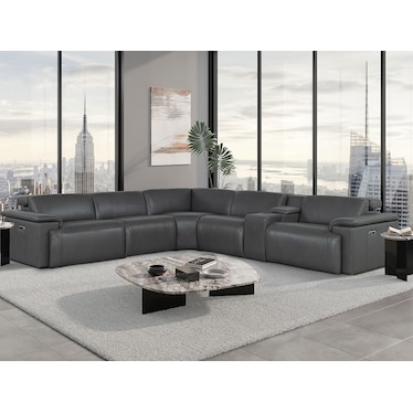 Amir Gray Leather 3 Dual Power Recliner Sectional