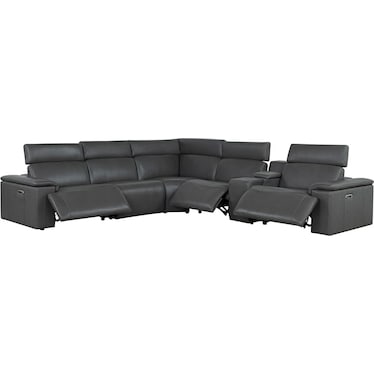 Amir Gray Leather 3 Dual Power Recliner Sectional