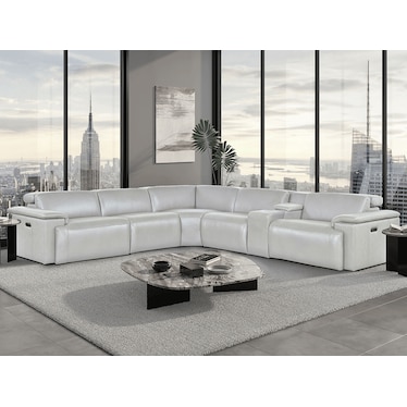 Amir White Leather 3 Power Recliner Sectional