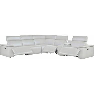 Amir White Leather 3 Power Recliner Sectional