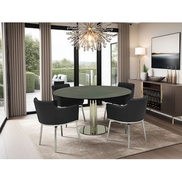 Leander Black Arm Chair Dining 5 Pcs Set