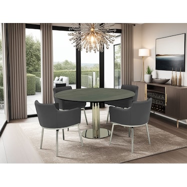 Leander Dark Gray Arm Chair Dining 5 Pcs Set