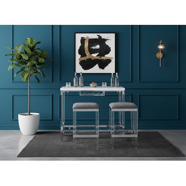 Julie Silver Velvet Bar Height Dining 3 Pcs Set