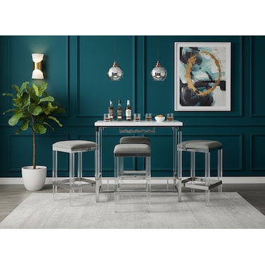 Julie Silver Velvet Bar Height Dining 5 Pcs Set