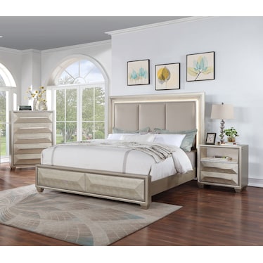 Soho Champagne King Nightstand & Chest 3 Pcs Set