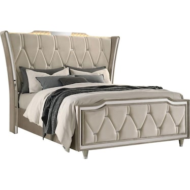 Thaddeus Ivory & Camel LED Wingback Bed