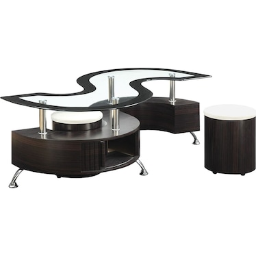 S Shape Wenge Coffee Table w/ 2 Stools