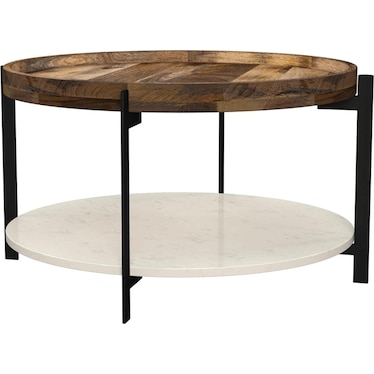 Callum Wood Top Marble Shelf Coffee Table