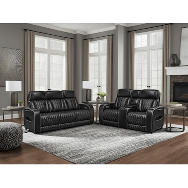 Cameron Black Leather Dual Power Recliner 2 Pcs Set