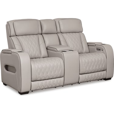 Cameron Gray Leather Dual Power Recliner Loveseat