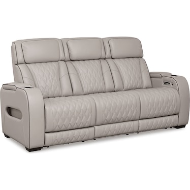 Cameron Gray Leather Dual Power Recliner Sofa