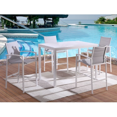 Caprera White Outdoor Bar Height Table 5 Pcs Set