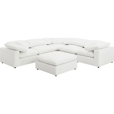 Daphne Ivory Boucle 5PC Sectional with Ottoman