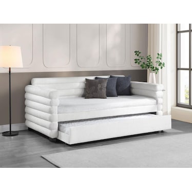 Janely White Boucle Twin Daybed with Trundle