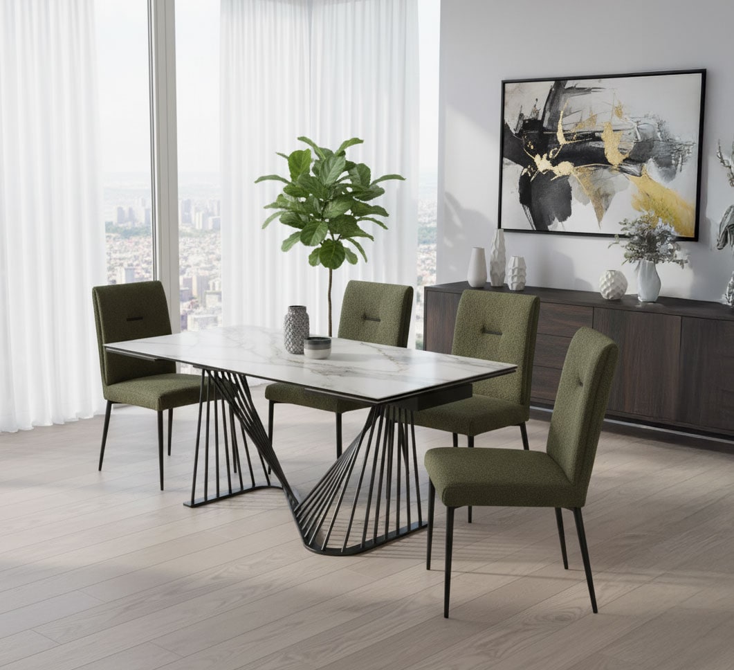 Lessie Green Extendable Dining 5 Pcs Set | Rana