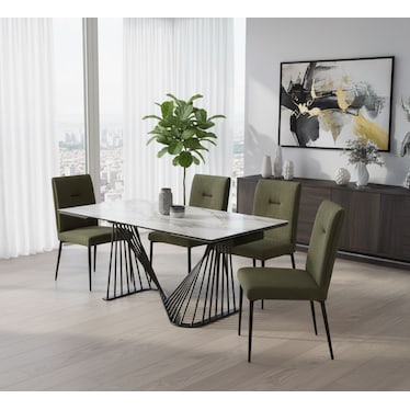 Lessie Green Extendable Dining 5 Pcs Set