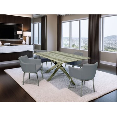 Aldo Rectangular Dark Gray Arm Chair Dining 5 Pcs Set