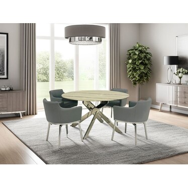 Aldo Round Dark Gray Arm Chair Dining 5 Pcs Set