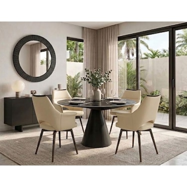 Cannes Black Ceramic Top Beige Dining 5 Pcs Set