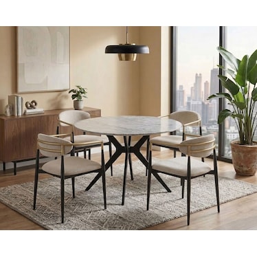 Lily Beige Arm Chair Dining 5 Pcs Set