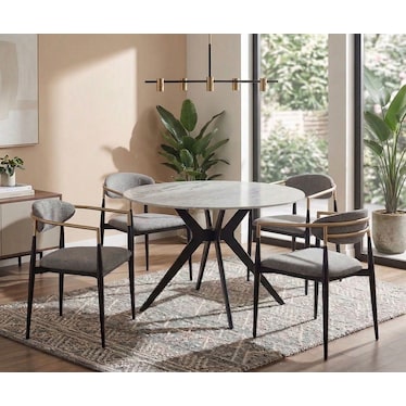 Lily Gray Arm Chair Dining 5 Pcs Set