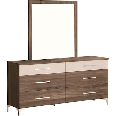 Diagonal Gray Dresser & Mirror Set