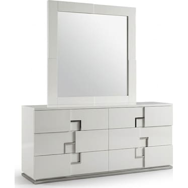 Infinity White Dresser & Mirror 2 Pcs Set
