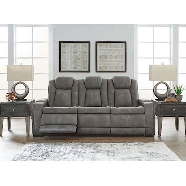 Durapella Gray Dual Power Recliner Sofa