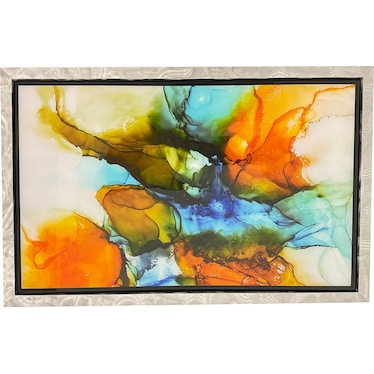 Abstract Watercolors Canvas Wall Art w/ Silver Frame